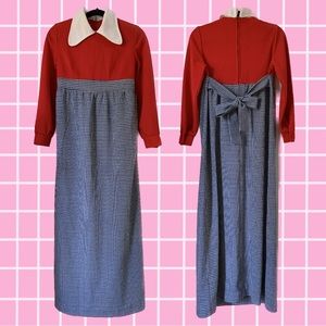 Vintage 1970s Red, White, and Blue Maxi Dress With Ties